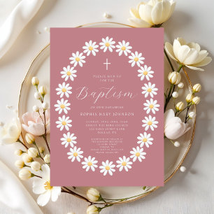 Elegant Dusty Pink Floral Girl Baptism Invitation