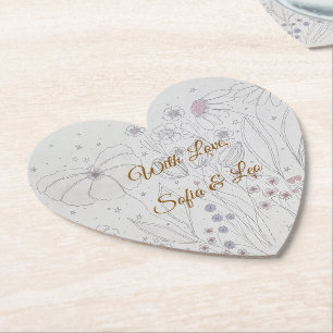 ​Elegant Dusty Pink Floral Heart Paper Coaster
