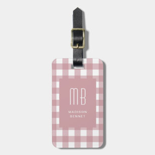 Elegant Dusty Pink Gingham Monogram Luggage Tag