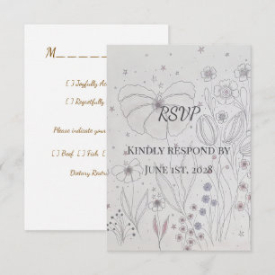 Elegant Dusty Pink Grey Floral Wedding RSVP Card