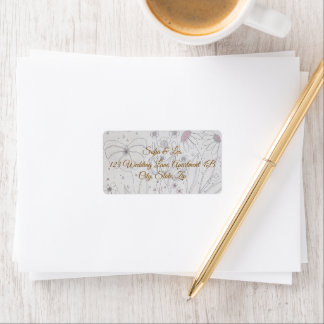 Elegant Dusty Pink Grey Hand Drawn Floral Wedding Label