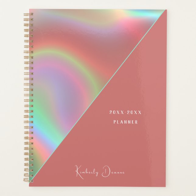 Elegant Dusty Pink Holographic Planner (Front)