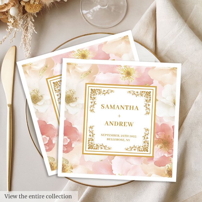 Elegant dusty pink ivory floral wedding napkins (Elegant dusty pink ivory floral wedding napkins)