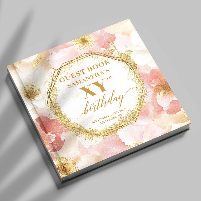 Elegant Dusty Pink Ivory Gold Birthday Guest Book (Elegant Dusty Pink Ivory Gold Birthday Guest Book)