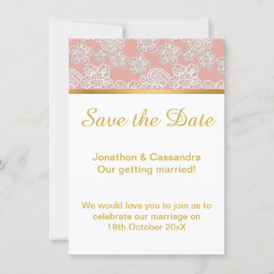 ELEGANT DUSTY PINK LACE GOLD SAVE THE DATE