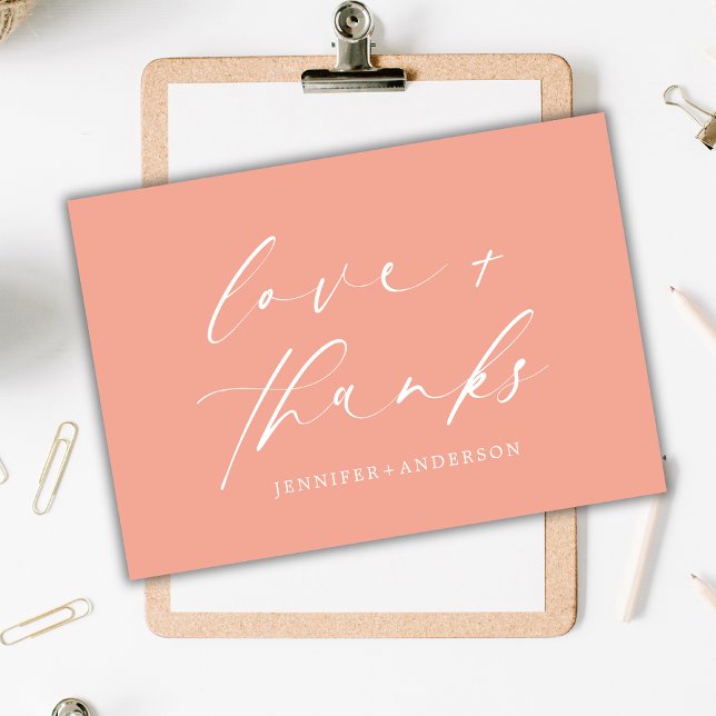 Elegant Dusty Pink Love and Thanks Script Wedding  Thank You Card (Creator Uploaded)