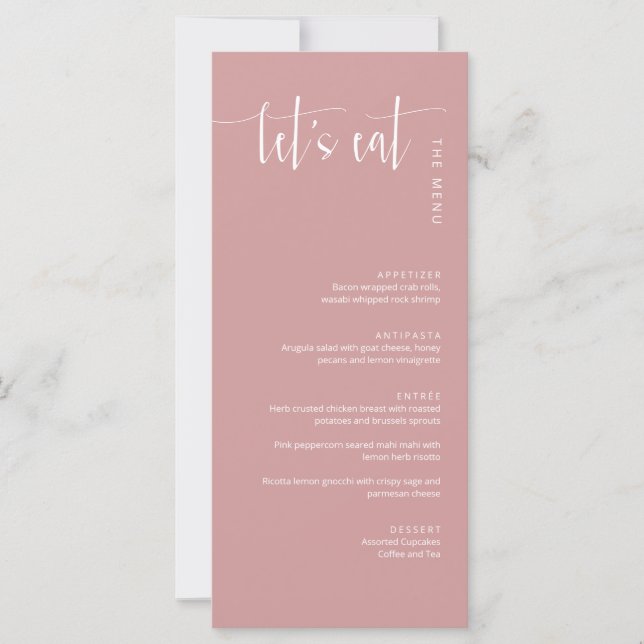 Elegant Dusty Pink Modern Let's Eat Thank You Menu (Front)