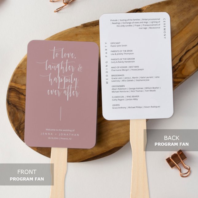 Elegant Dusty Pink Modern Minimal Wedding Program Hand Fan (Creator Uploaded)