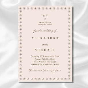 Elegant Dusty Pink Monogram Pearl Wedding In Invitation