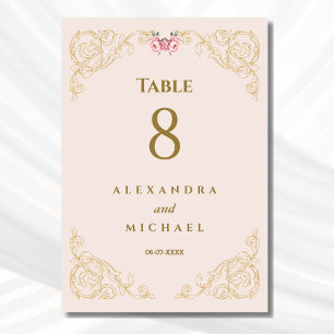 Elegant Dusty Pink Ornate Baroque Wedding  Table Number