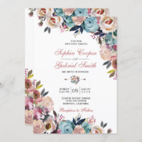 Elegant Dusty Pink Peach Blue Floral Wedding