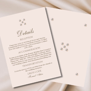 Elegant Dusty Pink Pearl Wedding Details  Enclosure Card