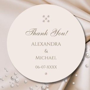 Elegant Dusty Pink Pearl Wedding Thank You Classic Round Sticker