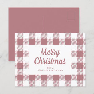 Elegant Dusty Pink Plaid Merry Christmas Postcard