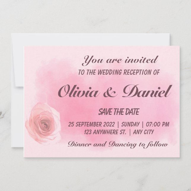 Elegant dusty pink rose floral wedding invitation (Front)