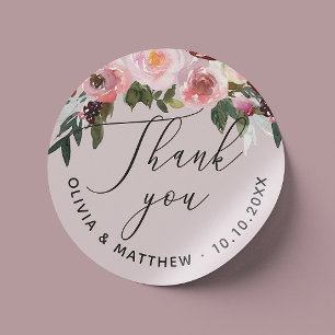 Elegant dusty pink rose. Floral wedding thank you  Classic Round Sticker