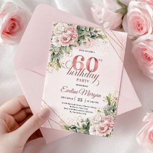 Elegant Dusty Pink Rose Gold 60th Birthday Invite