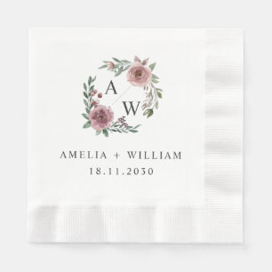 Elegant Dusty Pink Rose Modern Floral Wedding Napkin