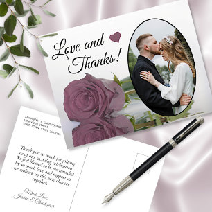 Elegant Dusty Pink Rose Wedding Love & Thanks Postcard
