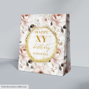 Elegant Dusty Pink Rustic Gold Birthday Gift Bag