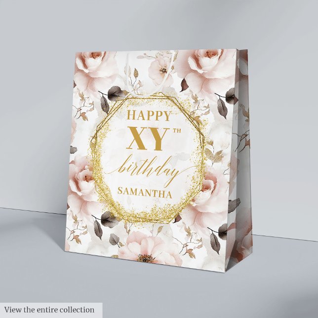 Elegant Dusty Pink Rustic Gold Birthday Gift Bag (Elegant Dusty Pink Rustic Gold Birthday Gift Bag

)