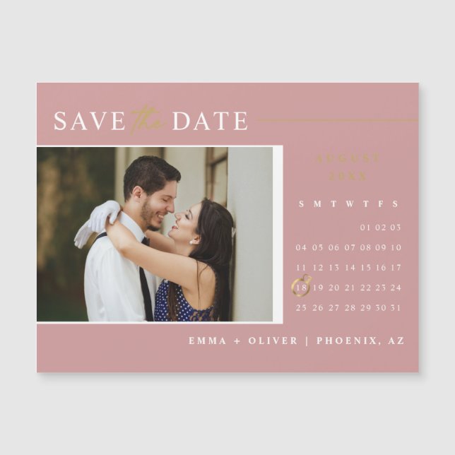 Elegant Dusty Pink Save the Date Calendar Magnet (Front)
