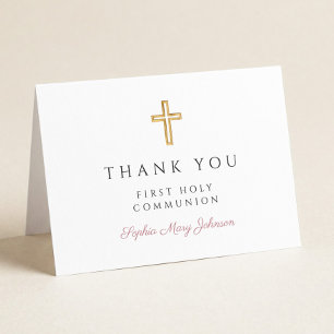 Elegant Dusty Pink Script First Communion  Thank You Card