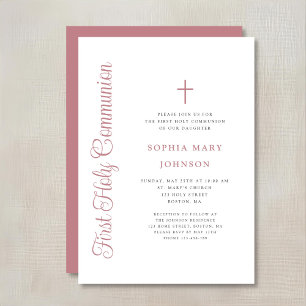 Elegant Dusty Pink Script Girl First Communion Invitation