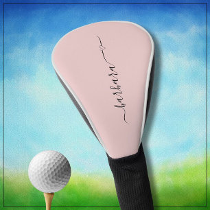 Elegant Dusty Pink Script Name Heart * Golf Head Cover