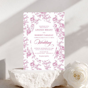 Elegant Dusty Pink Toile Roses Wedding Invitation