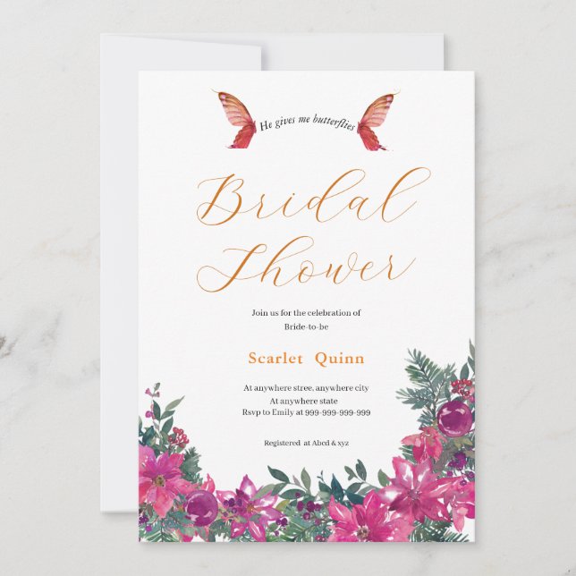 Elegant dusty pink watercolor Floral bridal bunch Invitation (Front)