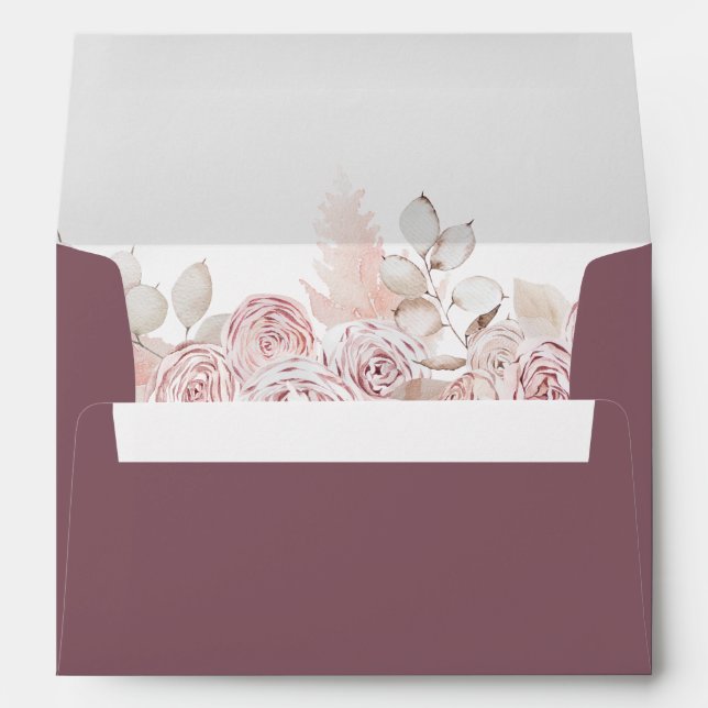 Elegant Dusty Pink Watercolor Floral Envelope 5x7  (Back (Bottom))
