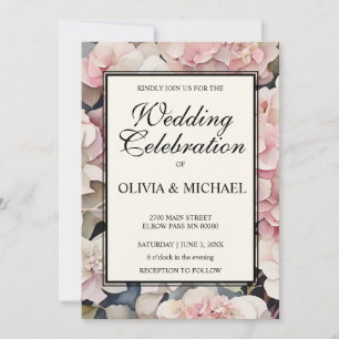 Elegant dusty pink watercolor floral Wedding Invitation