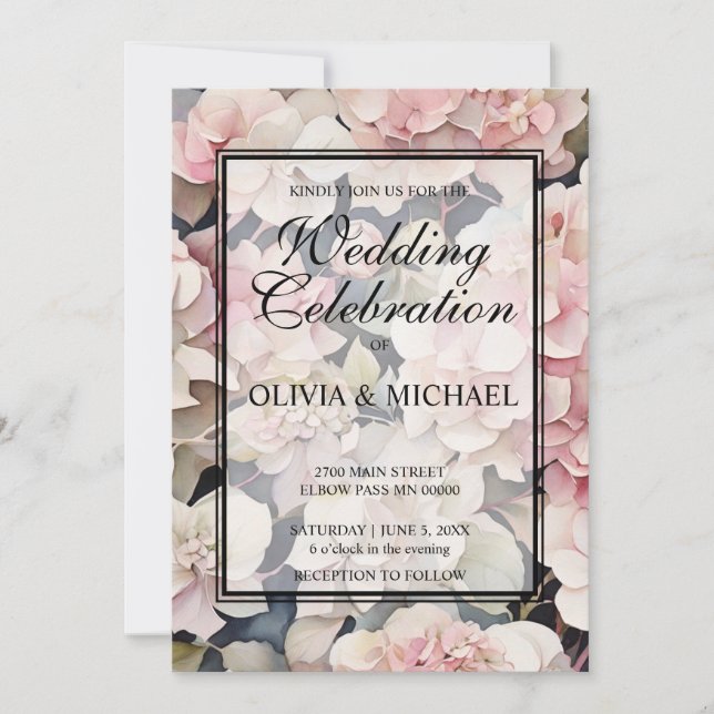 Elegant dusty pink watercolor floral Wedding Invitation (Front)