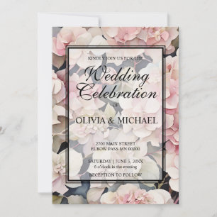 Elegant dusty pink watercolor floral Wedding Invitation