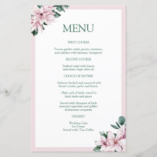 Elegant Dusty Pink Watercolor Magnolia Menu