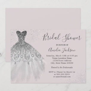 Elegant Dusty Pink Wedding Gown Bridal Shower Invitation