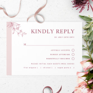 Elegant Dusty Pink Wedding With/without Meal RSVP Card