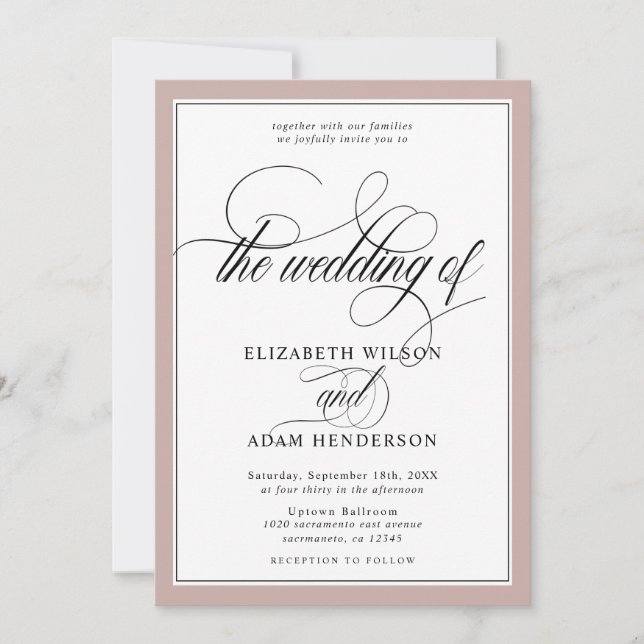 Elegant Dusty Pink & White Classic Wedding Invitation (Front)