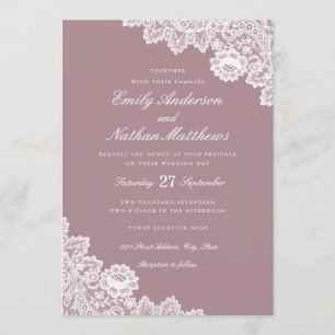Elegant Dusty Pink White Lace Wedding Invitation
