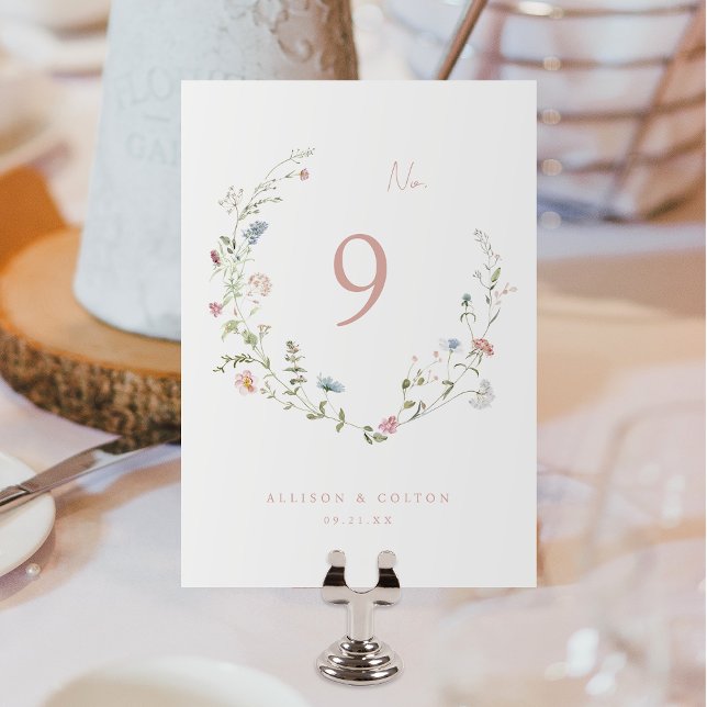 Elegant Dusty Pink Wildflower Rustic Boho Wedding Table Number (Elegant Dusty Pink Wildflower Rustic Boho Wedding Table Number)