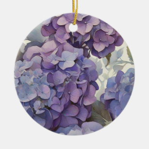 Elegant dusty purple blue watercolor hydrangeas  ceramic tree decoration