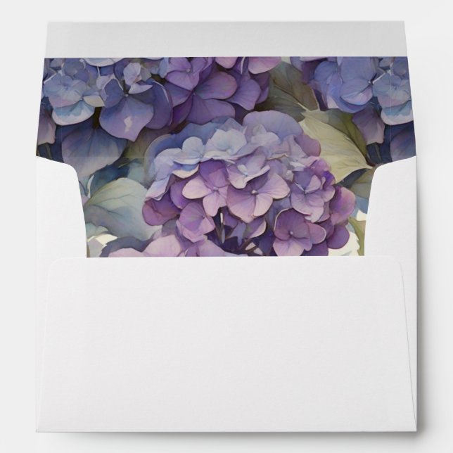 Elegant dusty purple blue watercolor hydrangeas  envelope (Back (Bottom))