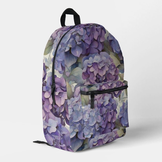 Elegant dusty purple blue watercolor hydrangeas  printed backpack (Back Corner Left)