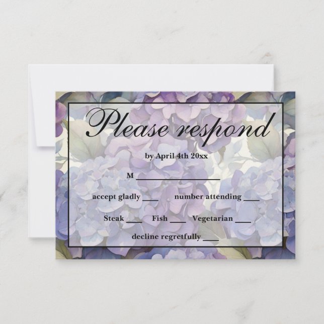 Elegant dusty purple blue watercolor hydrangeas  RSVP card (Front)