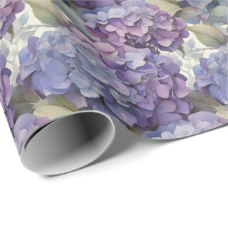 Elegant dusty purple blue watercolor hydrangeas wrapping paper