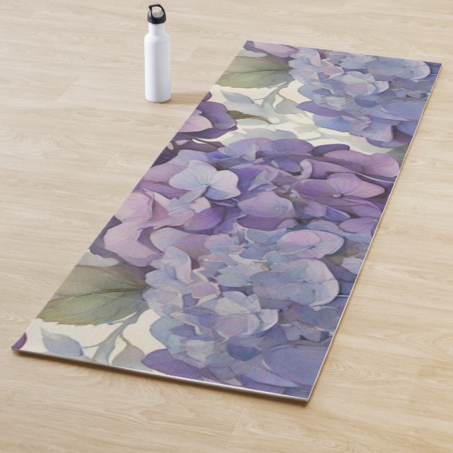 Elegant dusty purple blue watercolor hydrangeas  yoga mat (In Situ)
