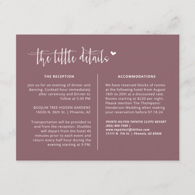 Elegant Dusty Purple Boho Wedding Details QR Code Enclosure Card (Front)