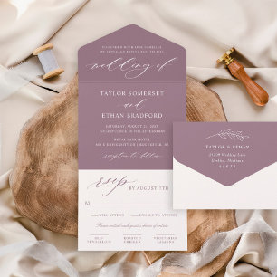 Elegant Dusty Purple Calligraphy Script Wedding All In One Invitation
