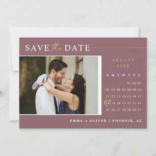 Elegant Dusty Purple Gold Save the Date Calendar  Invitation